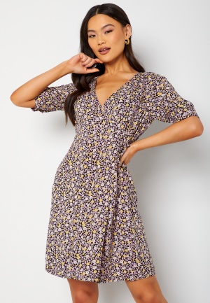 Pieces Kaitlyn 3/4 Wrap Dress Black AOP:MINI DITSY M