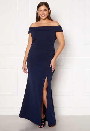 Goddiva Curve Off Shoulder Maxi Curve Dress Navy 52 (UK24)