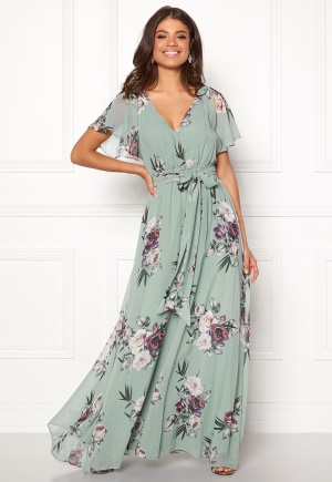 Goddiva Flutter Floral Maxi Dress Duck Egg M (UK12)