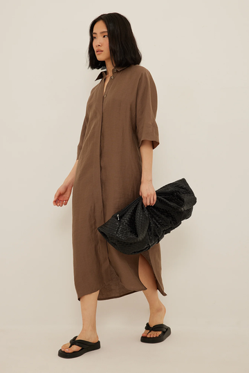 NA-KD Boho Skjortklänning i linne - Brown