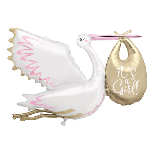 Folieballong Stork It's a Girl Rosa