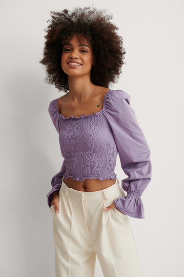 NA-KD Boho Topp Med Fyrkantsringning Och Smockdetalj - Purple