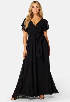 Goddiva Flutter Chiffon Maxi Dress Black M (UK12)