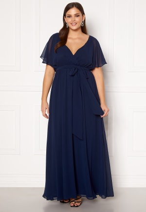 Goddiva Curve Flutter Sleeve Chiffon Maxi Curve Dress Navy 44 (UK16)