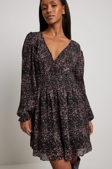 NA-KD Boho Klänning med struktur och smock i midjan - Multicolor