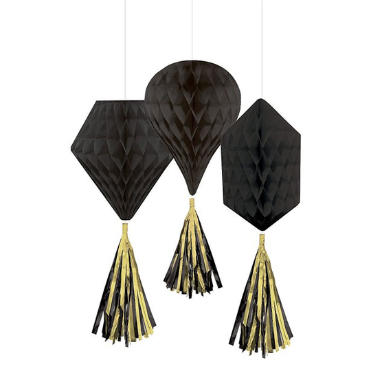 Minihoneycombs med tassels - Svart/Guld