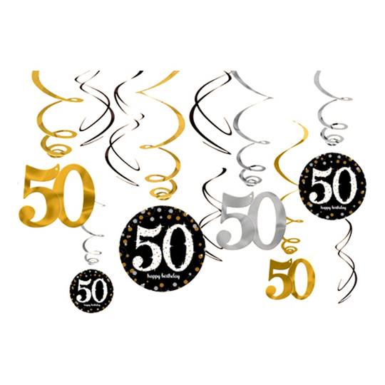 Swirls 50 Guld/Silver Hängande Dekoration - 12-pack