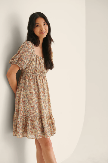NA-KD Boho Skir Miniklänning Med Puffärm - Flower