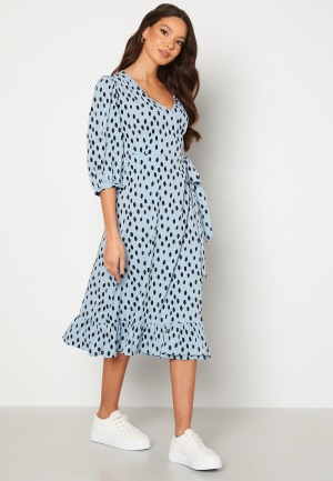 ONLY Oliva Wrap Midi Dress Blue Fog AOP L