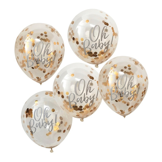 Konfettiballonger Oh Baby Guld - 5-pack