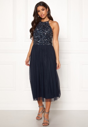 AngelEye High Neck Sequin Midi Dress Navy M (UK12)