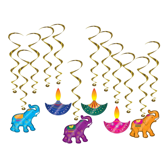 Swirls Diwali Hängande Dekoration - 12-pack