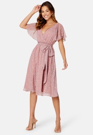 Goddiva Ditsy Flutter Sleeve Midi Dress Lavender S (UK10)