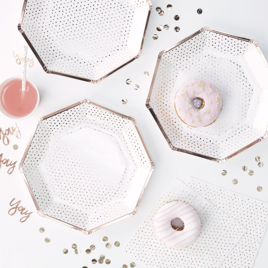 Papptallrikar - Dotty - Roséguld