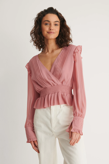 NA-KD Boho Veckad Blus - Pink