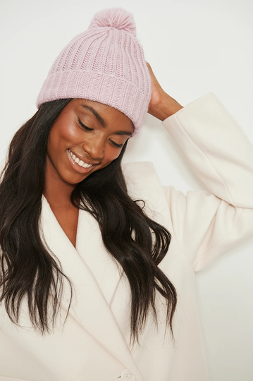 NA-KD Accessories Chunky beanie med pompoms - Pink
