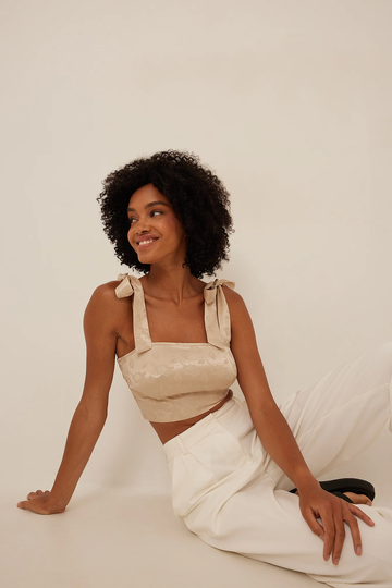NA-KD Boho Cup Detail Satin Top - Beige