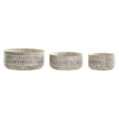 Bordsdekoration DKD Home Decor Naturell Vit Mangoträ (30.5 x 30.5 x 12.7 cm) (3 pcs)