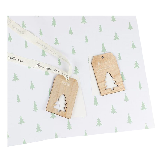 Presentpapper Julgranar med Etikett & Snöre
