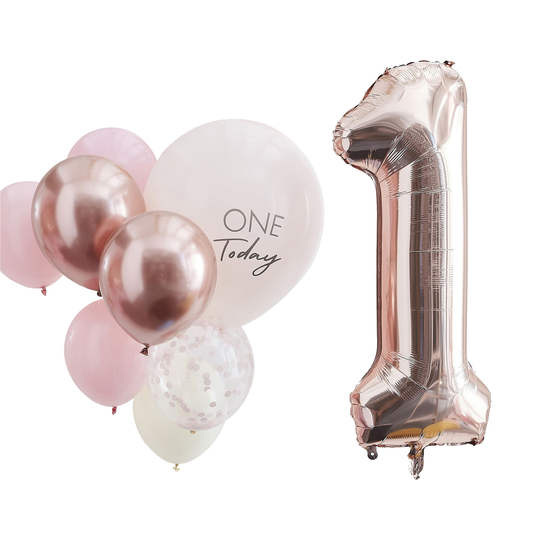 Ballongkit 1 År Rosa/Roséguld