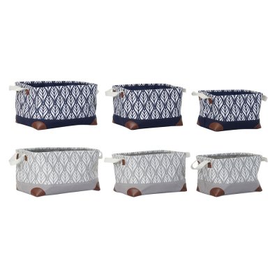 Korg - set DKD Home Decor S3018591 Blad Grå Brun Polyester Vit Marinblå Boho Löv av en växt (40 cm) (40 x 30 cm) (3 pcs) (2 pcs)