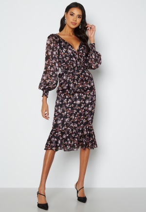 Goddiva Floral Fishtail Midi Dress Navy S (UK10)