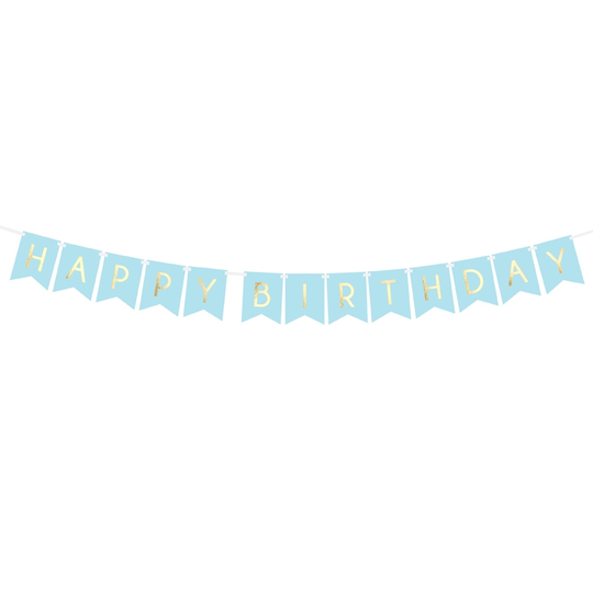 Vimpel - Happy Birthday - Blå/Guld