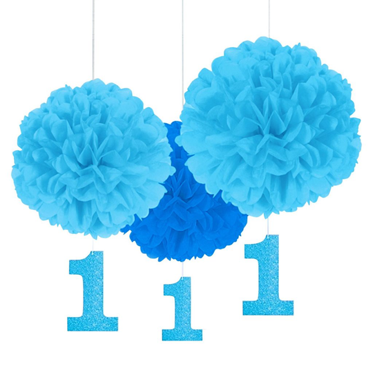 Pom Poms - Blå - 1st Birthday