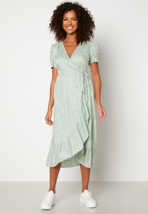 Happy Holly Evie puff sleeve wrap dress Green / Patterned 32/34