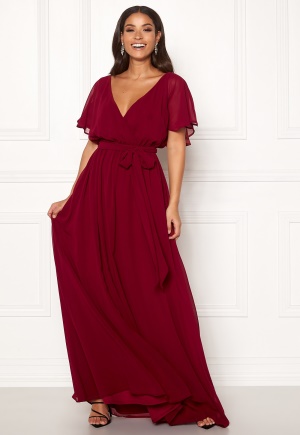 Goddiva Flutter Chiffon Maxi Dress Berry XS (UK8)