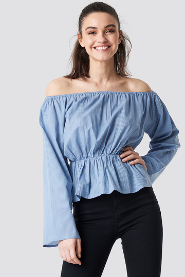 NA-KD Boho Off Shoulder Flounce Blouse - Blue