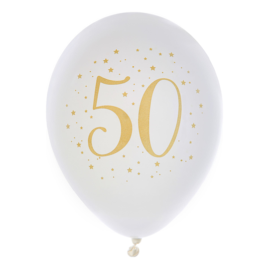 Latexballonger Siffra Vit/Guld - Siffra 50