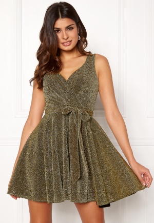 Goddiva Lurex Skater Dress Gold XS (UK8)