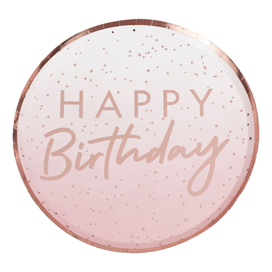 Papperstallrikar Happy Birthday Rosa/Roséguld