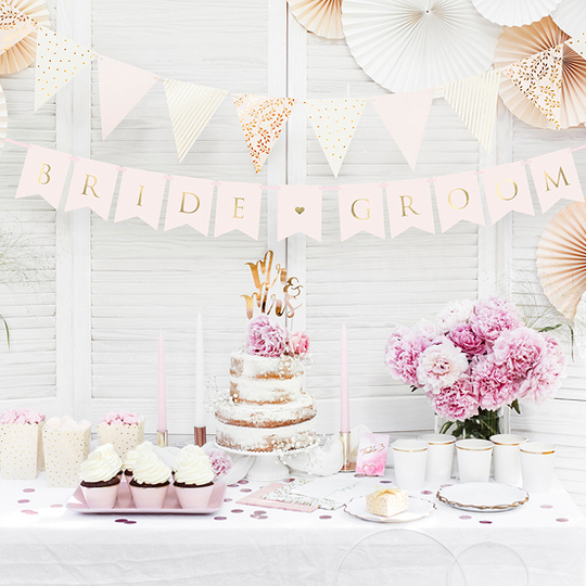 Vimpel - Bride Groom - Ljusrosa/Guld