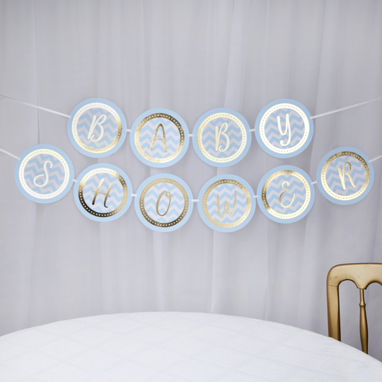 Vimpel - Baby Shower - Blå/Guld