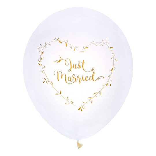 Latexballonger Just Married Vit/Guld - 8-pack