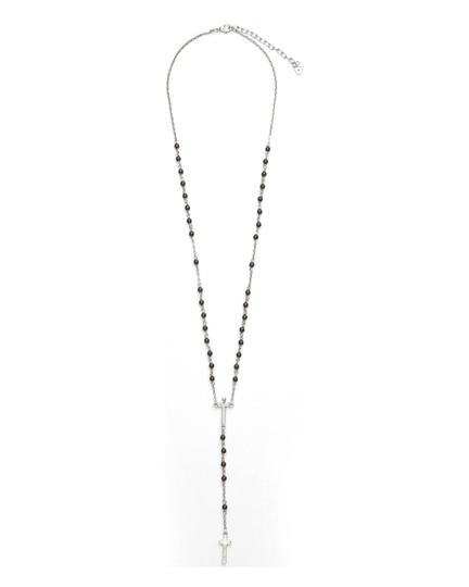 Pärlhalsband med kors svart