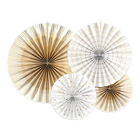 Pappersfjädrar Vit/Guld Metallic Mix Hängande Dekoration - 4-pack