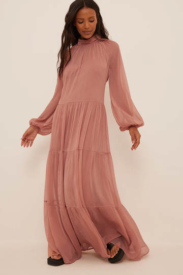 NA-KD Boho Structured Sheer Maxi Dress - Pink