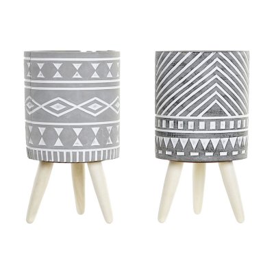 Kruka DKD Home Decor Grå Cement Vit Furu Boho (14,3 x 14,3 x 26,2 cm) (2 antal)