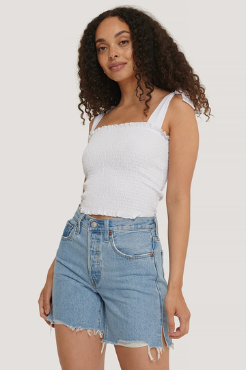 NA-KD Boho Croppad Topp Med Smockdetalj - White