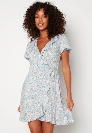 BUBBLEROOM Patrinia wrap dress Light blue / Patterned 44