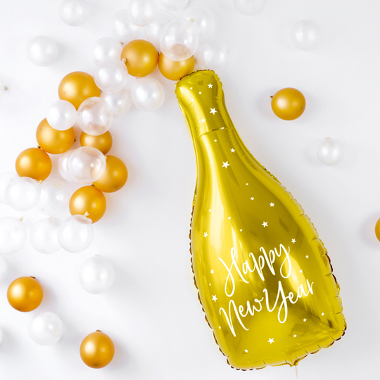 Folieballong - Guldflaska - Happy New Year