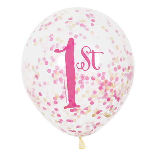 Konfettiballonger Happy 1st Rosa - 6-pack
