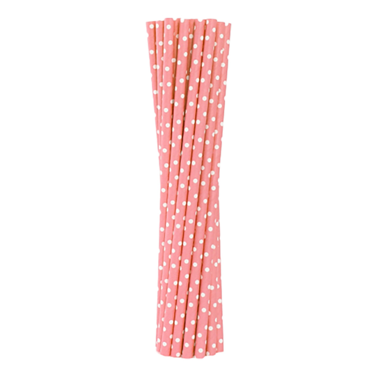 Ljusrosa Papperssugrör Prickiga - 12-pack
