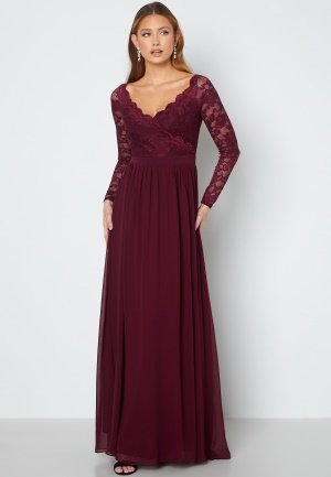 Goddiva Long Sleeve Floaty Maxi Dress Dark Wine S (UK10)