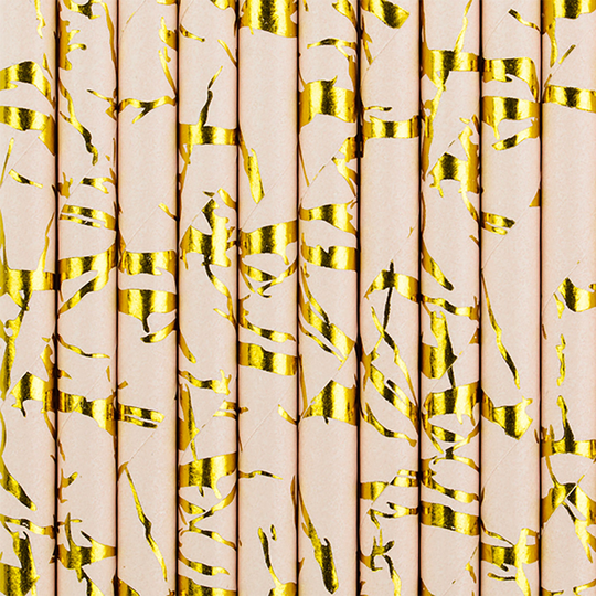 Papperssugrör Ljusrosa/Guld Metallic - 10-pack