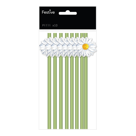 Papperssugrör med Prästkragar - 10-pack