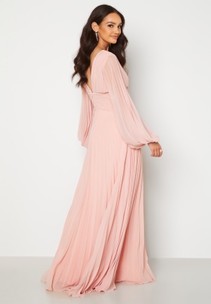 Goddiva Pleated Balloon Sleeve Maxi Dress Blush XS (UK8)